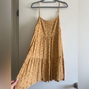 American Eagle Floral Mini Dress | Mustard Yellow Flowy Tiered Dress Size M